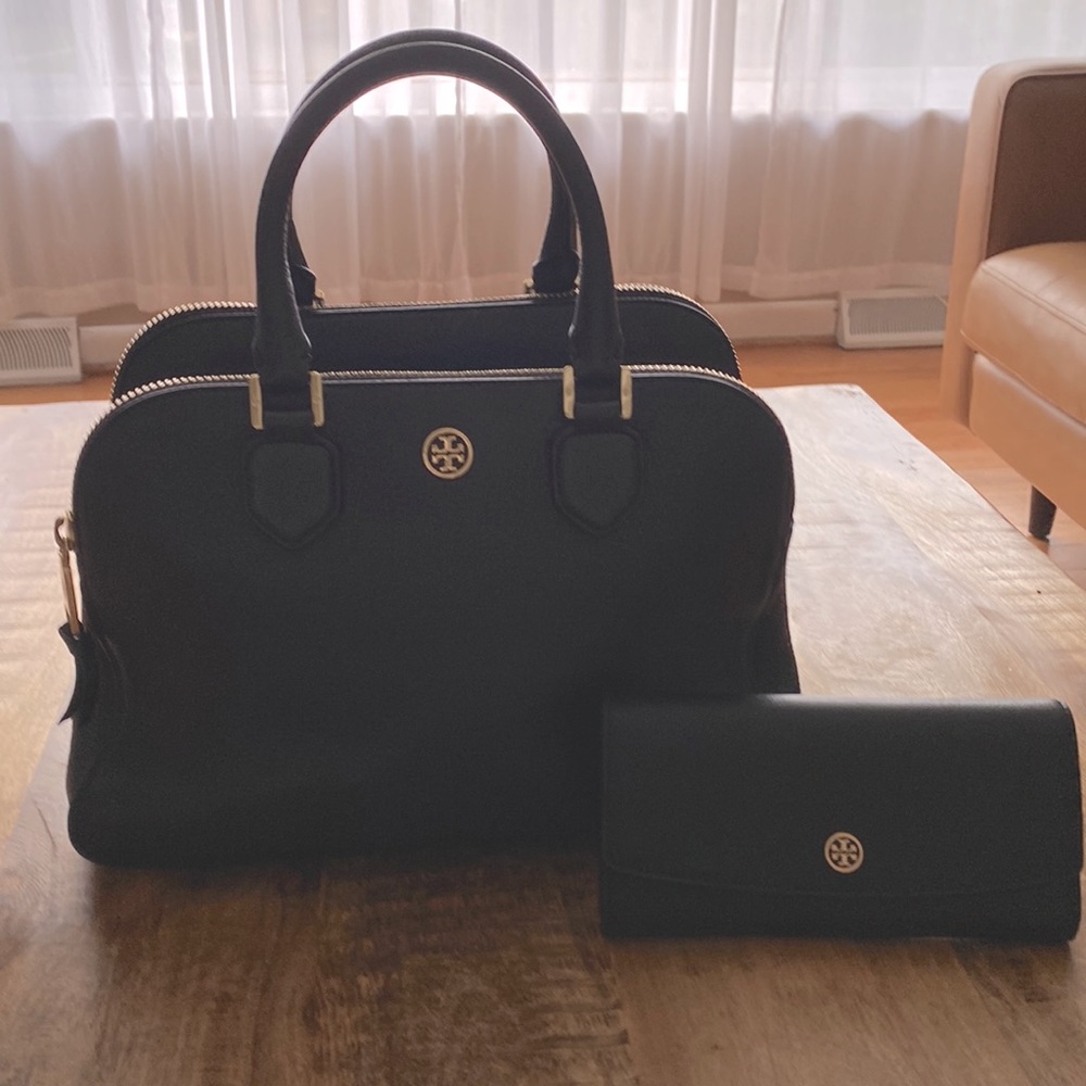 Tory Burch “Robinson” triple zip satchel and wallet